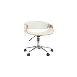 Chaise de bureau  roulettes blanc, bois clair et acier chrom aramis
