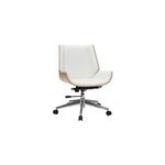 Chaise de bureau � roulettes blanc, bois clair et acier chrom� curved