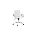 Chaise de bureau  roulettes blanc, bois clair et acier chrom glory