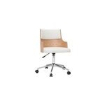 Chaise de bureau  roulettes blanc, bois clair et acier chrom mayol