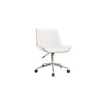 Chaise de bureau  roulettes blanc, bois clair et acier chrom melkior