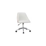 Chaise de bureau  roulettes blanc, bois clair et acier chrom quino