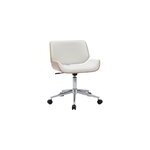 Chaise de bureau � roulettes blanc, bois clair et acier chrom� rubbens