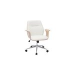 Chaise de bureau � roulettes blanc, bois clair et acier chrom� rufin