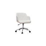 Chaise de bureau � roulettes blanc, bois clair et acier chrom� sandro