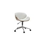 Chaise de bureau � roulettes blanc, bois clair et acier chrom� walnut