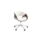 Chaise de bureau  roulettes blanc, bois fonc noyer et acier chrom bent