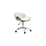 Chaise de bureau � roulettes blanc, bois fonc� noyer et acier chrom� walnut