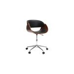 Chaise de bureau � roulettes noir, bois fonc� noyer et acier chrom� bent