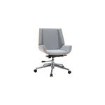 Chaise de bureau � roulettes en tissu gris clair, bois clair curved