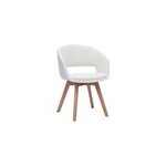 Chaise en tissu effet laine boucl�e blanc et bois clair massif prisma