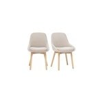 Chaises en tissu effet velours beige et bois clair massif (lot de 2) holo