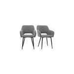 Chaises en tissu effet velours textur� gris et m�tal noir (lot de 2) laurette