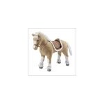 Cheval peluche � monter, beige et blanc.