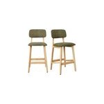 Cliff - tabouret de bar en bois naturel et tissu trendy sauge (x2)