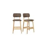 Cliff - tabouret de bar en bois naturel et tissu trendy taupe (x2)