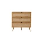 Commode finition bois clair, cannage en rotin 3 tiroirs l100 cm manille