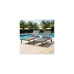 Cuba lot de 2 bains de soleil inclinables gris fonc� avec roues en aluminium