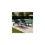 Cuba lot de 2 bains de soleil inclinables noir avec roues en aluminium