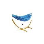 Ensemble support bois avec hamac simple bleu ciel