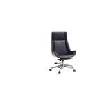 Fauteuil de bureau de direction noir, bois fonc noyer et acier chrom curved