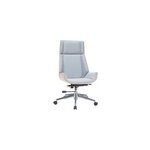 Fauteuil de bureau de direction en tissu gris clair et bois clair curved