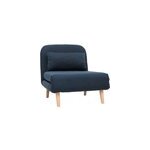 Fauteuil convertible en tissu bleu fonc� et bois clair amiko