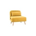 Fauteuil convertible en tissu effet velours jaune moutarde et bois clair amiko