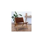Fauteuil en teck et cuir tress� marron - kuna
