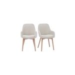 Fauteuils en tissu effet velours beige et bois clair massif (lot de 2) holo