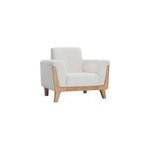 Fauteuil en tissu effet velours blanc cass� et bois clair fjord