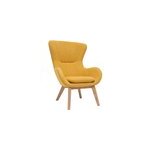 Fauteuil en tissu effet velours jaune moutarde et bois eskua