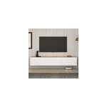 Hal meuble tv suspendu avec placards 150cm blanc et bois