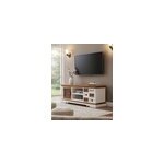 Inda - meuble tv en bois massif de sungkai blanc et naturel 140 cm