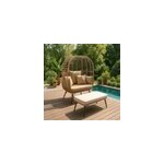 Jane ensemble fauteuil sur pied effet rotin et repose - pieds avec coussin beige