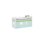 Lit mi - hauteur 90x200 cm pin rideau vert Lit mi - hauteur 90x200 cm pin rideau vert