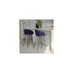 Lot de 2 chaises de bar 75 cm en velours bleu - marquise
