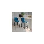 Lot de 2 chaises de bar 75 cm en velours bleu - mazzia