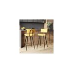 Lot de 2 chaises de bar mi - hauteur 66 cm cuir synthtique jaune - texas
