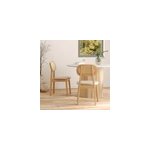 Lot de 2 chaises en bois clair, tissu beige et rotin synth�tique - maria