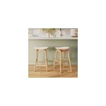 Lot de 2 tabourets pour �lot central 65, 5 cm en bois et tissu beige - jude