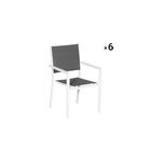 Lot de 6 chaises rembourr�es en aluminium blanc - textil�ne gris