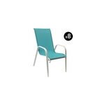 Lot de 8 chaises marbella en textil�ne bleu - aluminium blanc