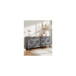 Lotus - grand buffet noir c�rus� en manguier massif sculpt� 180 cm