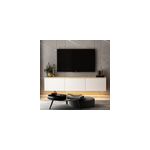 Lumi meuble tv led suspendu avec placards blanc et plateau bois 160cm