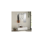 Mesty - meuble d'entrée blanc avec porte manteau, rangement et miroir Mesty - meuble d'entrée blanc avec porte manteau, rangement et miroir
