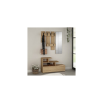 Mesty - meuble d'entre effet bois avec porte manteau, rangement et miroir