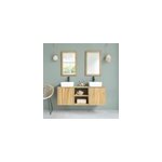 Meuble salle de bain suspendu teck 135