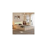 Omaha lit nuage led avec coffre 180x200cm en velours beige avec tte de lit et s