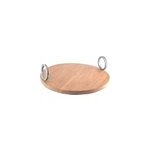 Plateau rond en bois avec anse argent Plateau rond en bois avec anse argent
